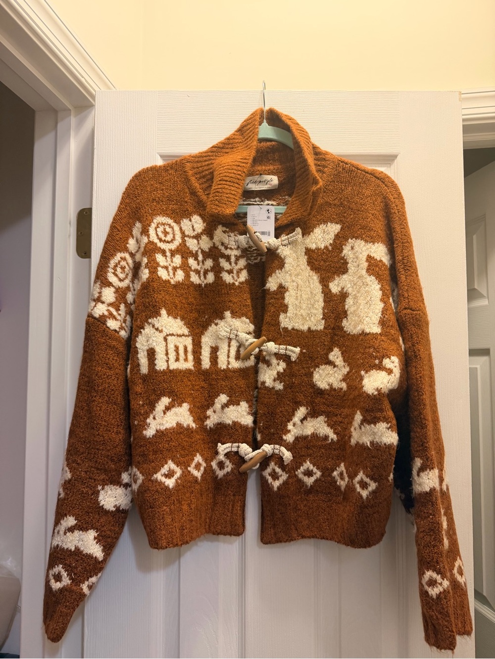 Free People brown and cream Toggle Cardigan Sweater bunny house